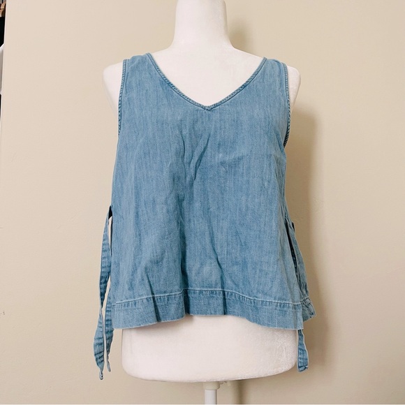 ✨ Madewell V Neck Sleeveless Denim Side-Tie Tank Top in Size Small - Picture 2 of 7